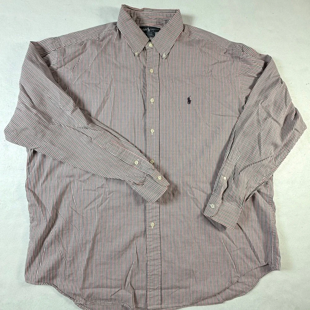 Ralph Lauren Blaire Mens XL Button Down Shirt Long Sleeve Gingham Red Blue Polo - Picture 2 of 5